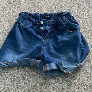 Dark Blue Jean Shorts with Ruffled Waistline